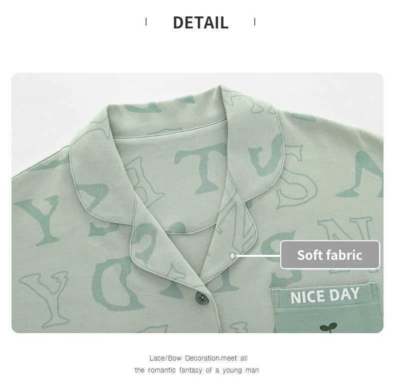 Women’s Winter 100% Cotton Pajama Set – Loose Fit, Turn-Down Collar, Long Sleeves, Cute Pink