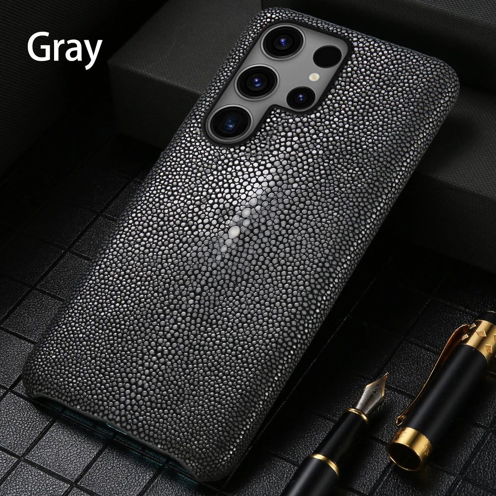 Luxury Genuine Stingray Leather Case for Samsung Galaxy S26 / S26 Ultra / S25 / S25 Plus / S24 / S23 5G – Magnetic Anti-Scratch Back Cover