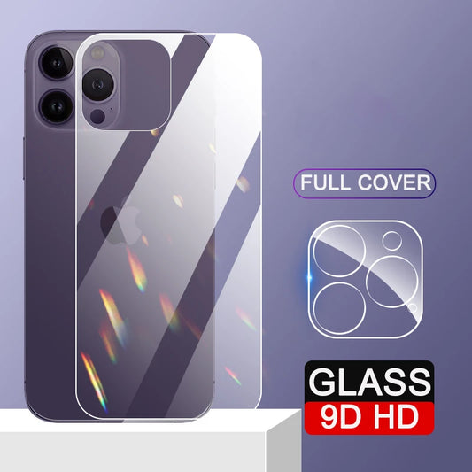 2in1 Full Cover Back+Camera Lens Protective Tempered Glass on iPhone 15 14 Pro Max 11 12 13 Pro Max Screen Camera Protector Film