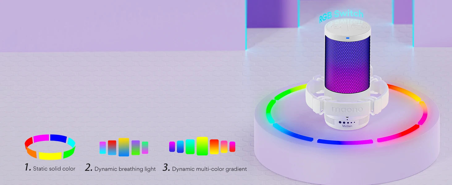 Gamerwave DGM20S USB Microphone Gaming Mic Condenser Mic RGB Mic Noise Canceling Mic with Mic Gain,RGB Light,One key mute