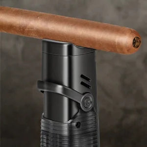Cigar Lighter, Windproof Refillable Butane Lighter, Multifunction Cigar Accessories with Holder, Cigar Draw Enhancer and Punch