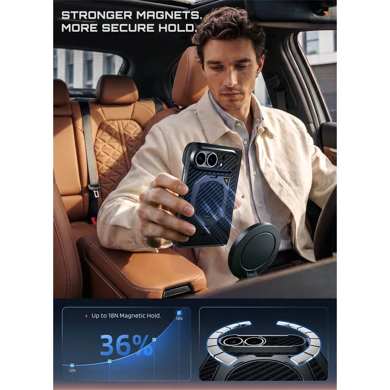 Rugged Aramid Fiber Phone Case with 360 Degree Magnetic Ring Stand and Clear and Privacy Screen Protectors for iPhone Duo