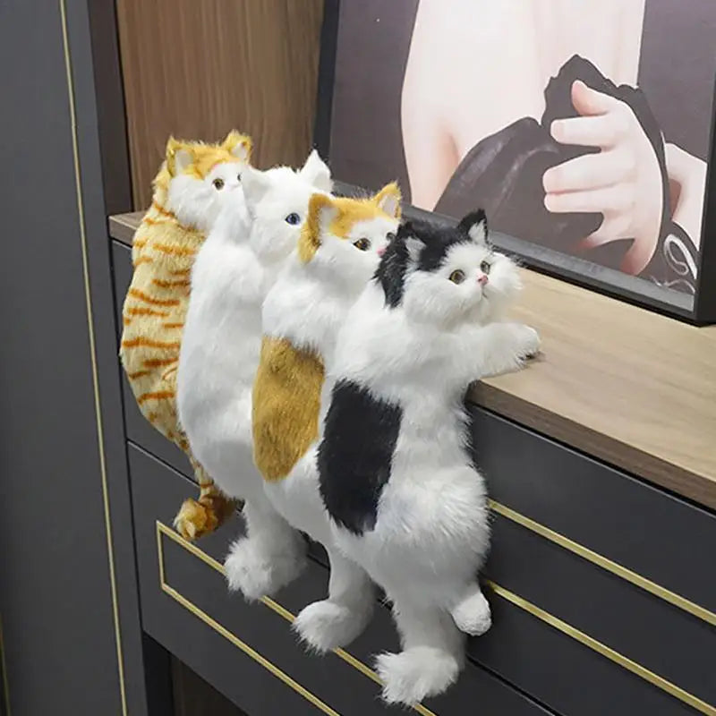 Simulation cat plush Doll Realistic Cute Cat Furry Hanging Ornaments Car Decoration Stuffed Animals Sculptures creative gift