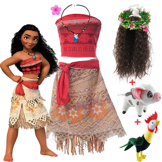 Girls Vaiana Dress Disney Moana 2 Cosplay Costumes Children Christmas Princess Party Outfit Clothes Kids Carnival Fancy Clothing