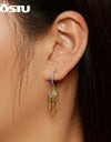 Dreamcatcher Multi Color CZ Drop Dangle Earrings Women 925 Sterling Silver 18K Gold Tassel Hoop Earring