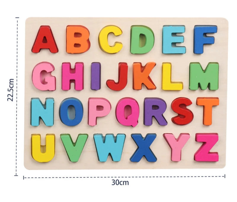 Montessori  Wooden Puzzle Toys  Cognitive Letter Number Hand Grab Puzzle Board Early Educational Toys for 2 to 4