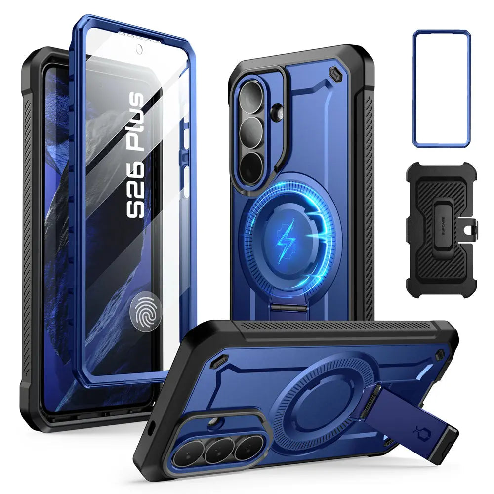 Rugged Magnetic Phone Case with Kickstand and Belt Clip for Samsung Galaxy S26 Plus