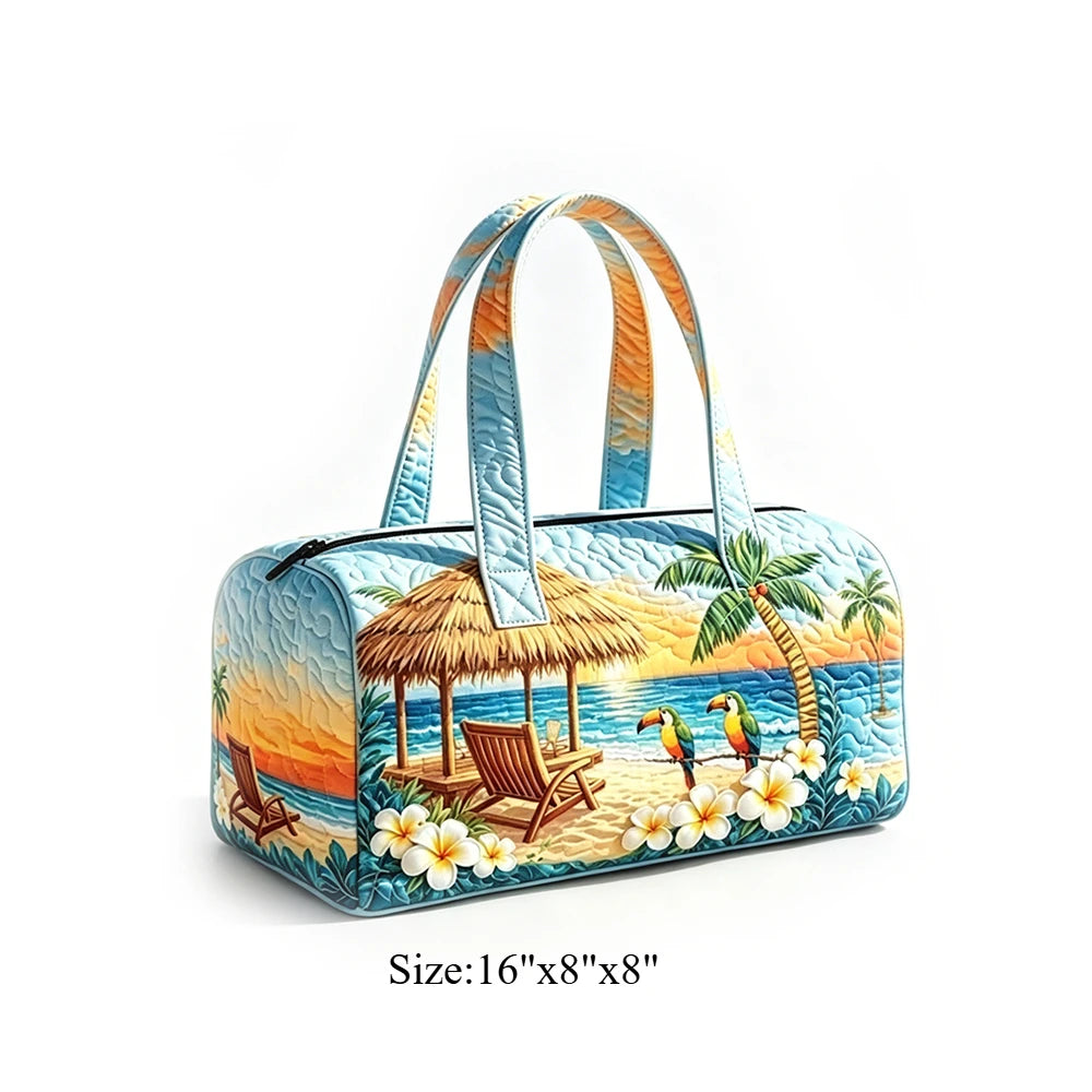 Quilted Duffel Bag Weekender Bag Cute Cat Tropical Floral Print Carry On Luggage Lightweight Bags for Beach Vacation Party Sport