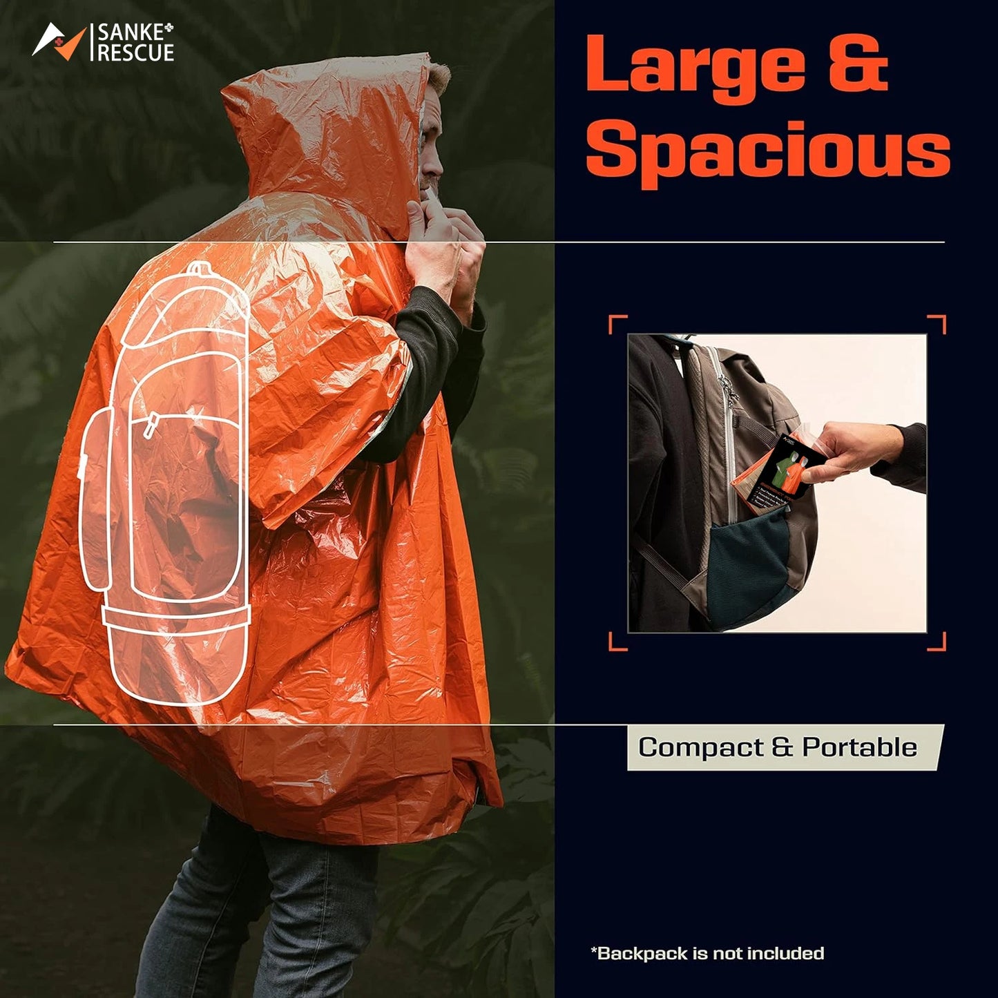 Emergency Thermal Waterproof Rain Poncho and Survival Blanket