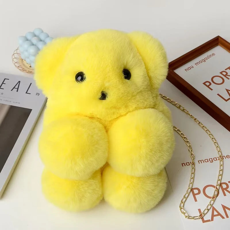 Cute Bear Plush Crossbody Backpack Soft Cartoon Shoulder Bag