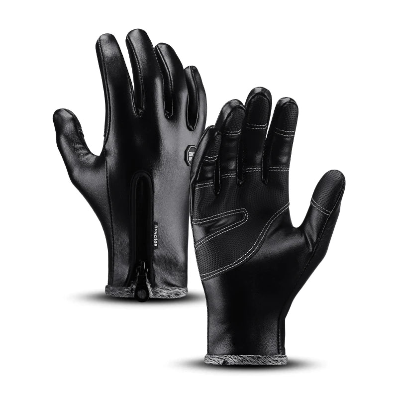 Winter Cycling Gloves Black PU Warm Water Windproof Touchscreen Gloves Skiing Snowboard Motorbike Gloves Men