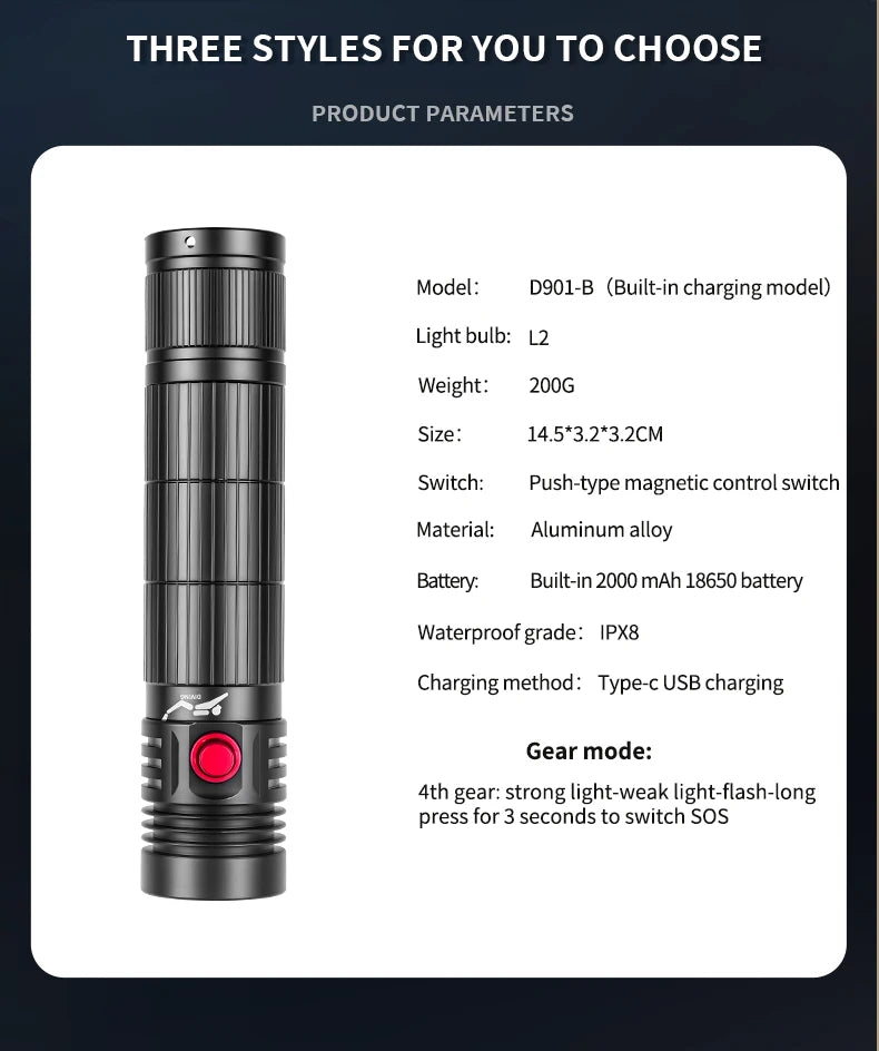 5000LM Professional Diving Flashlight IPX8 Waterproof Underwater LED Torch Rechargeable Dive Light