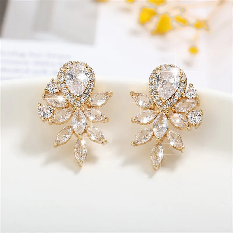 Water Drop Marquise Zirconia Earrings for Women Shinny Crystal Leaf Earring