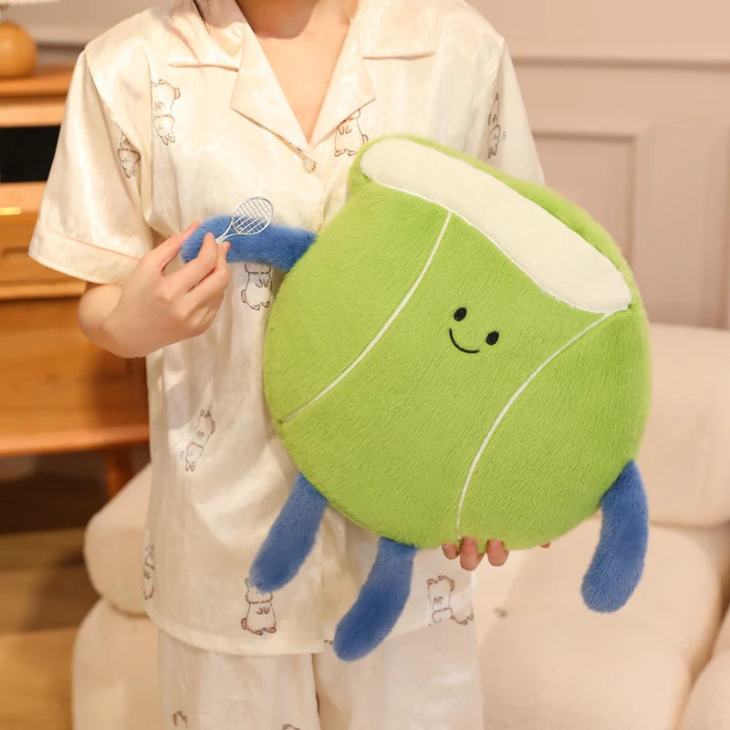 Tennis Racket and Ball Plush Soft Sports Pillow