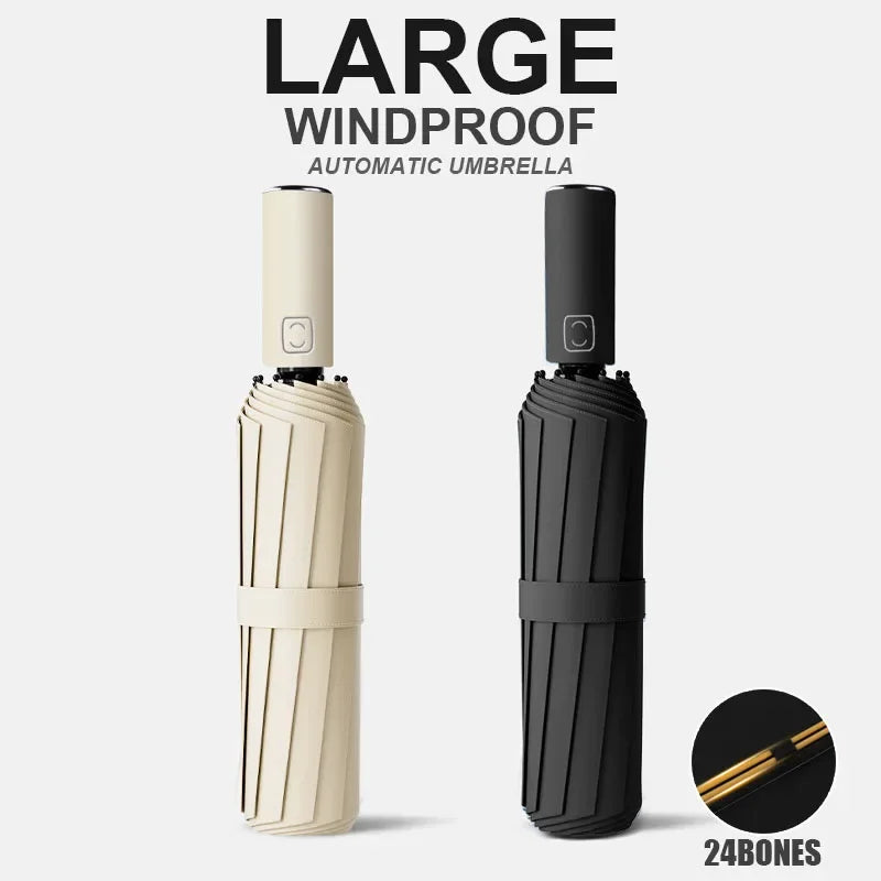 Large Automatic Folding Umbrella 24 Bone Windproof UV Protection Waterproof Travel Umbrella
