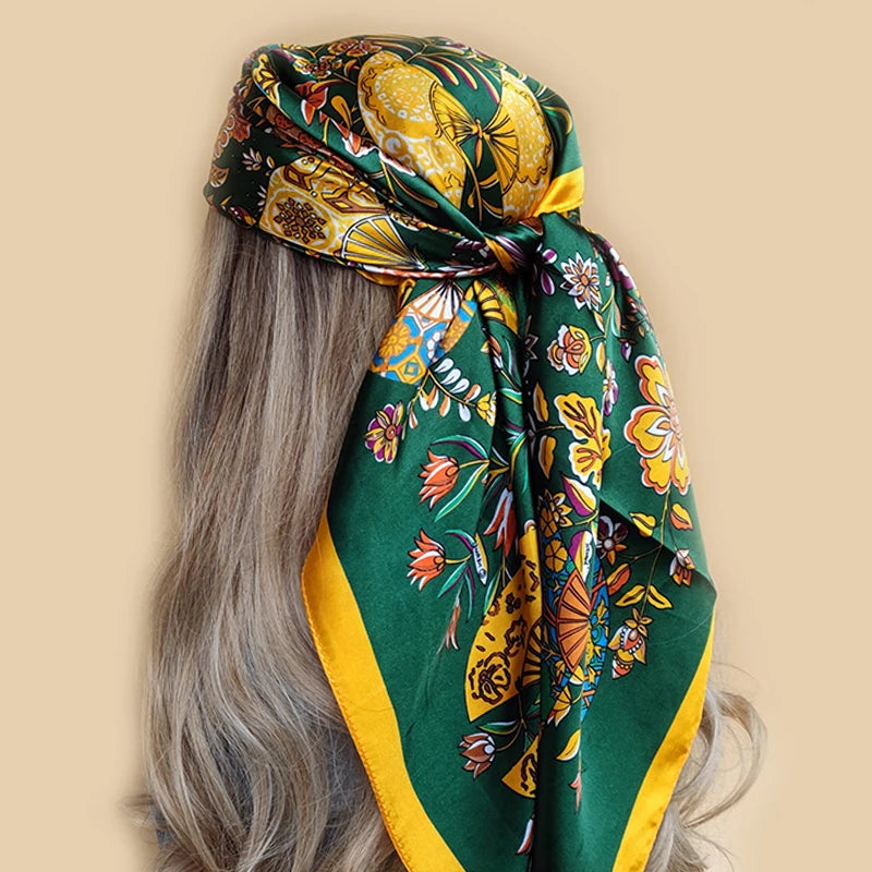 Kerchief Silk Satin Neck Scarf Women Print Hijab Female Square Shawls Wraps office Lady muffler bandanna