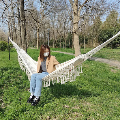 Hammock Large Brazilian Macrame Fringe Double Deluxe Hammock Swing Net Chair Outdoor Hanging Hammock Swings