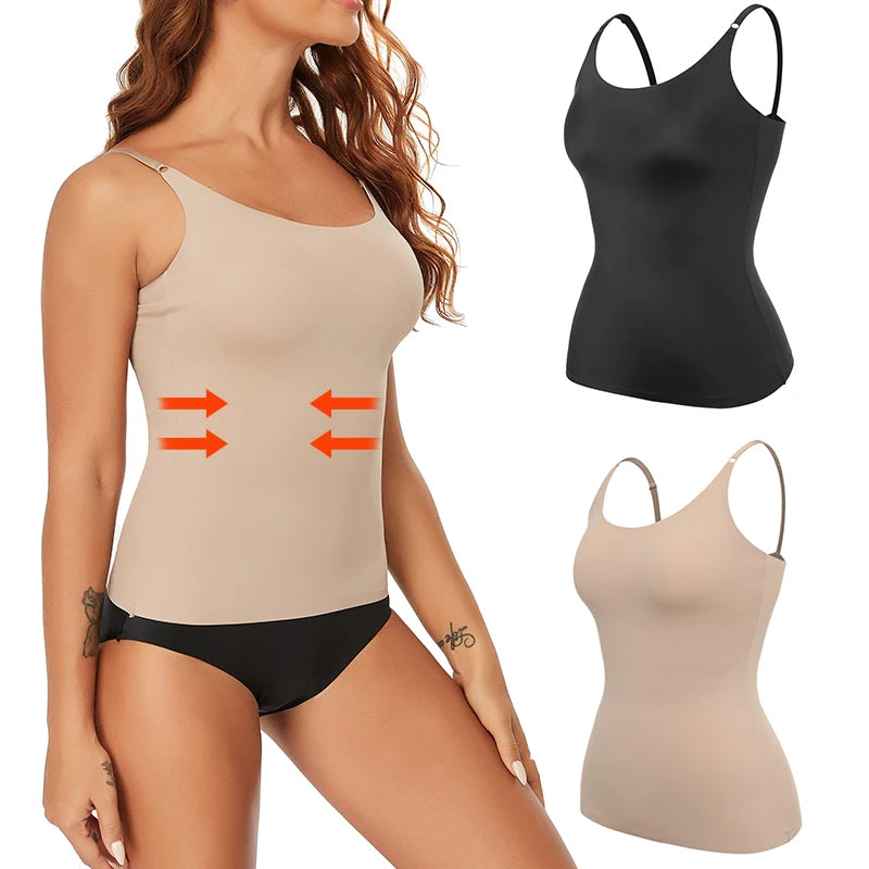 Seamless Shapewear Top Women Tummy Control Smooth Body Shaper Camisole Summer Nude Black Tank Top Slim Belly Compression Vest