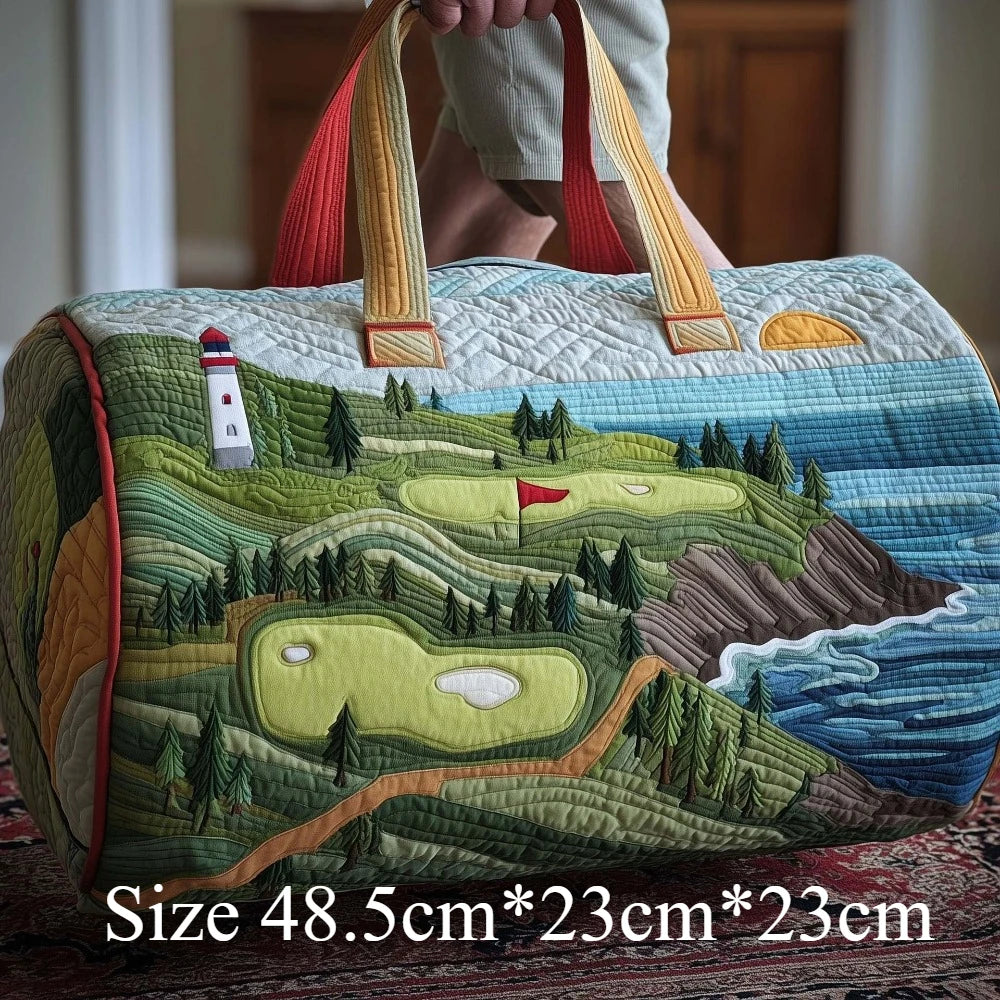 3D Printed Quilted Duffle Bag Tropical Sunset & Coastal Lighthouse Landscape Trendy Travel Weekender Bag Beach Hiking Camping