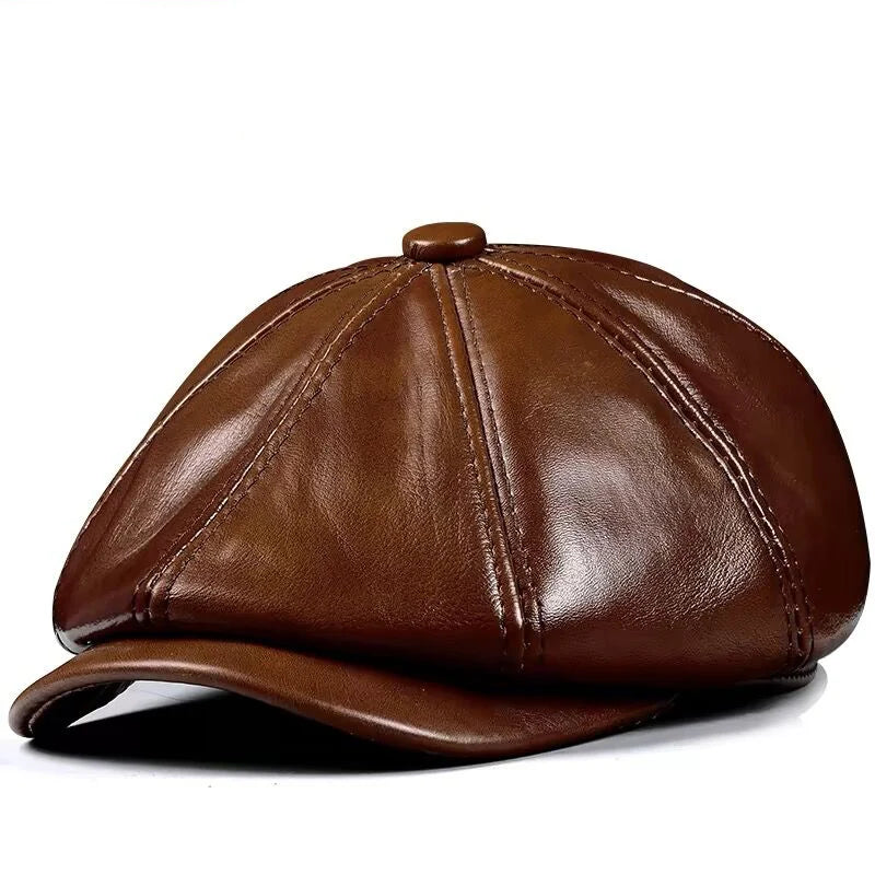 Spring Genuine Leather Hat Cap Cowhide Beret Warm  Cotton Men Padding Brand Brown/Black Duck Hat