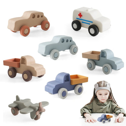 Baby Teether Toys Silicone Car Toys Baby Pushcart Bpa-free Car Airplane Cognitive Silicone Model Baby Room Decoration Baby Gift