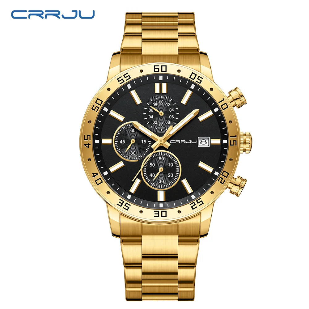 Fashion Mens Business Stainless Steel Band Quartz Watches with Calendar Chronograph Luminous Analog Wristwatch Man