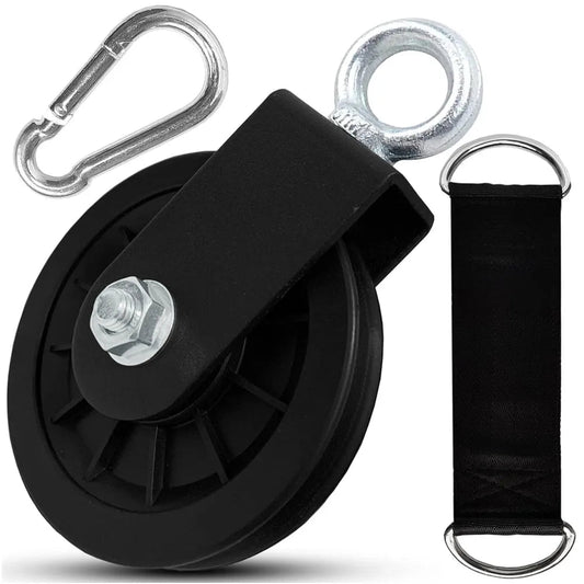 360 Degree Rotation Silent Nylon Gym Cable Pulley with Hanging Straps and Carabiner LAT Pulley System DIY Attachment Accessories