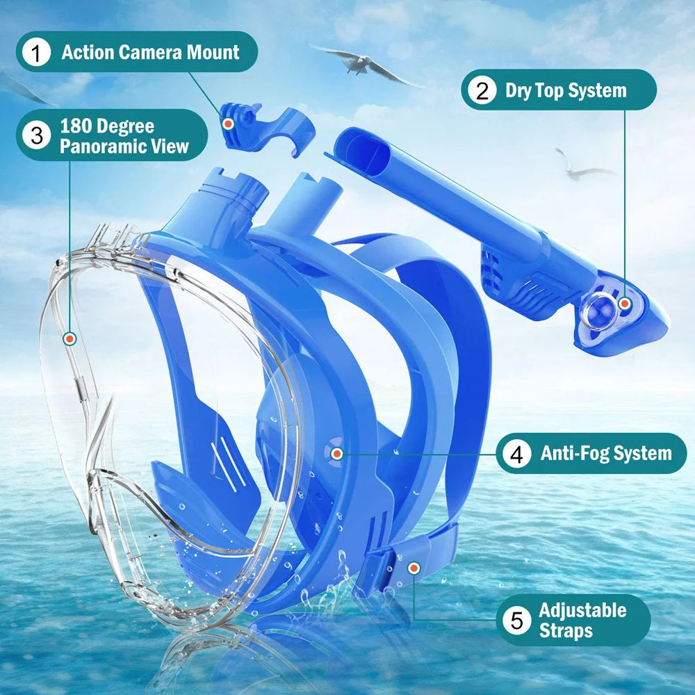 Underwater Scuba Anti Fog Full Face Diving Mask Snorkeling Respiratory Masks Safe Waterproof Swimming Equipment for Adult
