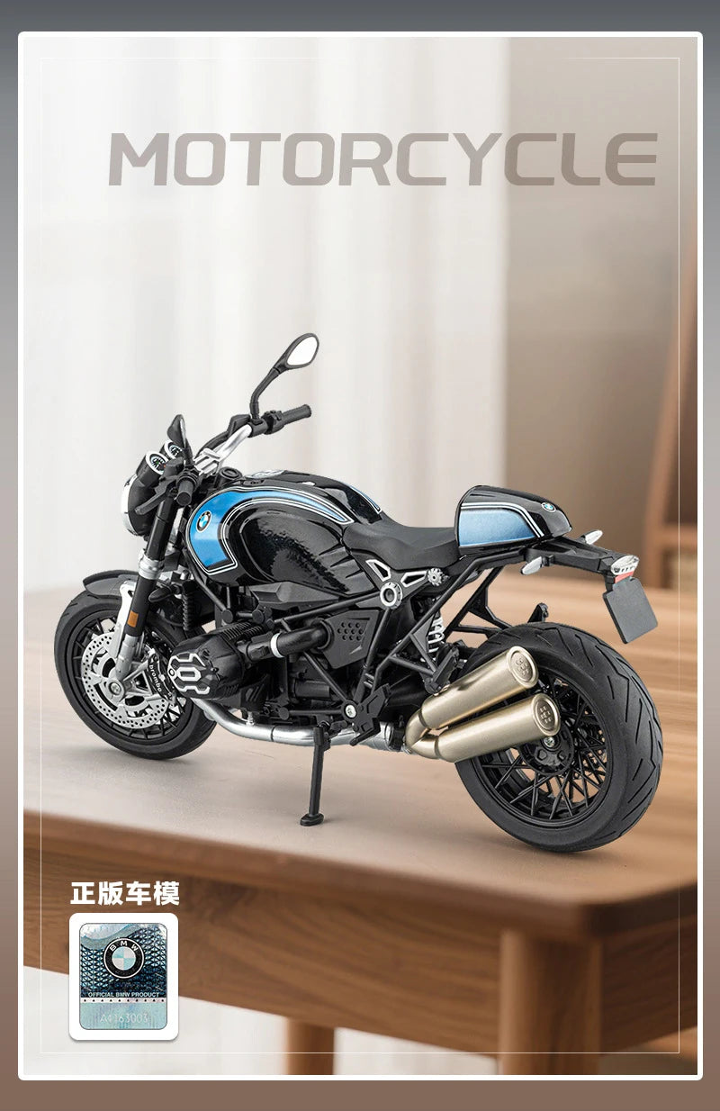 Diecast BMW R Nine T Retro Motorcycle Model 1 to 9 Scale