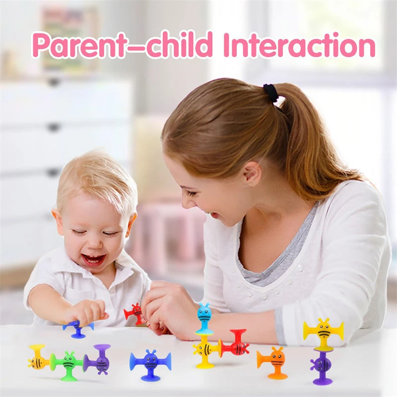 Soft Silicone Building Blocks Toy Animals Shape Suction Cup Bath Toys Parent- Interactive Games Stress Relief Toys
