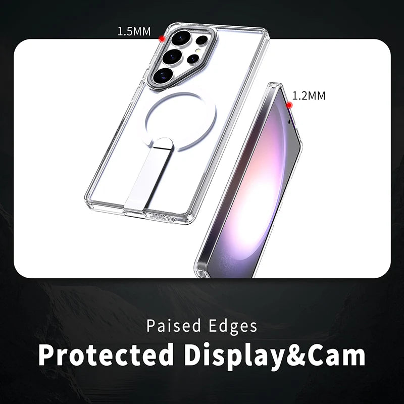 For Magsafe Metal Bracket Bumper Phone Case For Samsung S25 Ultra S23 S24 Ultra Plus FE Soft TPU Border Hard PC Back Cover