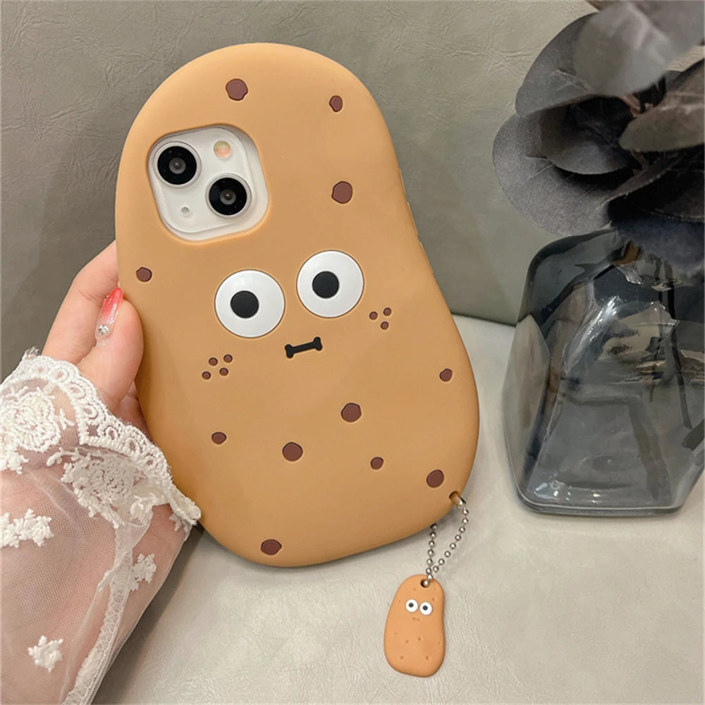 Cute Cartoon Potato Emoji Pendant Phone Case For iPhone 15 13 14 Pro Max Korea Lovely Camera Protection Soft Silicon Cover