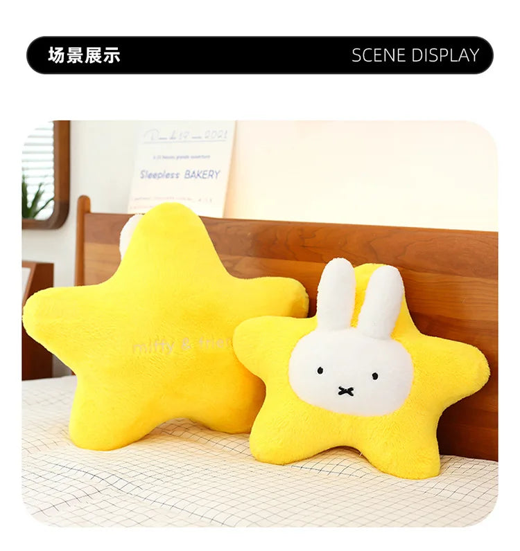 New Kawaii Miffy Stuffed Doll Miffy Star Pillow Plush Toy for Kids Anime Birthday Gift Soft Cuddly Sleeping Buddy for Girls