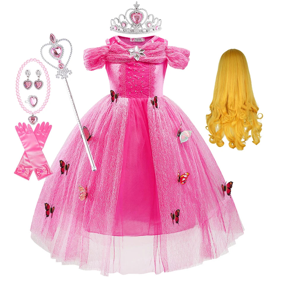 Girls Sleeping Beauty Aurora Princess Halloween Cosplay Dress Off Shoulder Kids Gift Fancy Party Princess Clothing