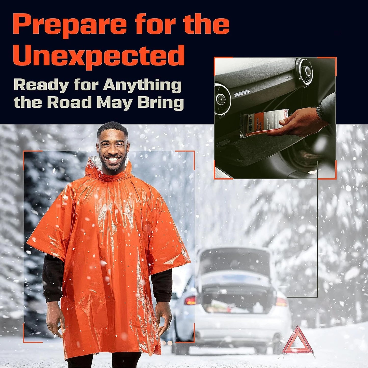 Emergency Thermal Waterproof Rain Poncho and Survival Blanket