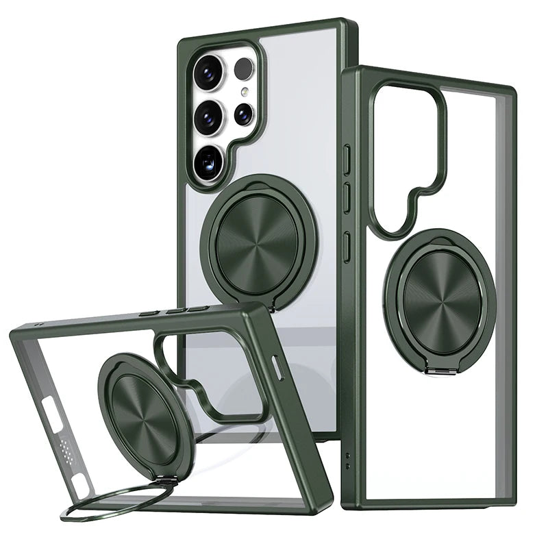 For Magsafe Metal  Ring 360°Rotating Car Bracket Shockproof Phone Case For Samsung S24 S22 S23 Ultra Plus S21 FE A53 A52