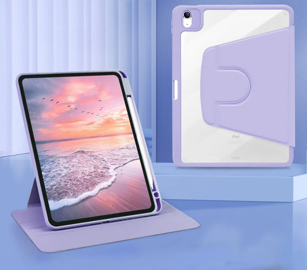 For Tablet iPad Pro 11 Case For Pro 12.9 Air 5 4 10.9 iPad 10th 7/8/9th Generation Mini 6 360° Rotatable Transparent Back Cover
