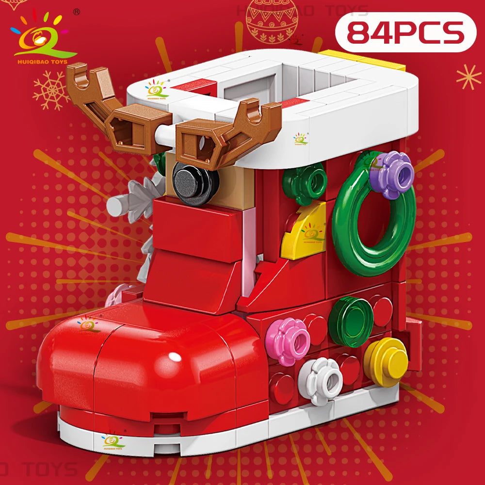 6in1 Christmas Tree Santa Claus Snowhouse Model Building Block DIY Elk Snowman Train Bricks Ornament Toys Adult Gift