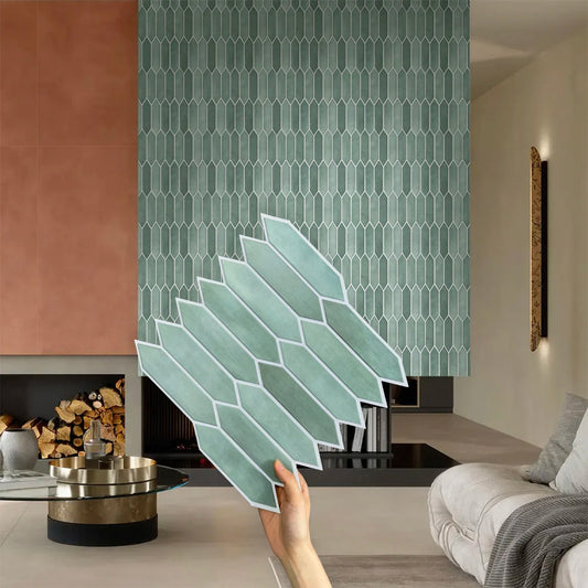 3D Decorative Green Tile Stickers, Self-adhesive Hexagon Wall Stickers, Water and Mold Resistant, Easy to DIY, 30cm x 30cm