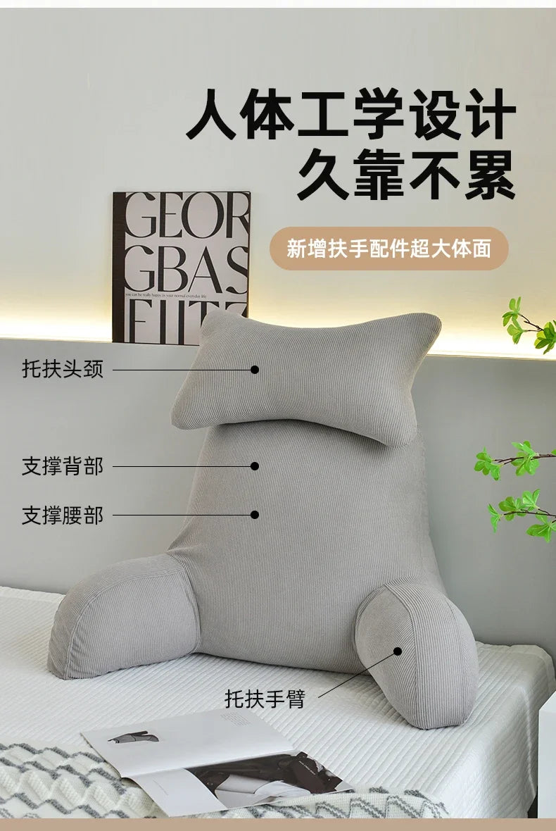 Reading Pillow Dark Grey Backrest with Arms Ultra-Comfy Removable Microplush Cover & Detachable Neck Roll