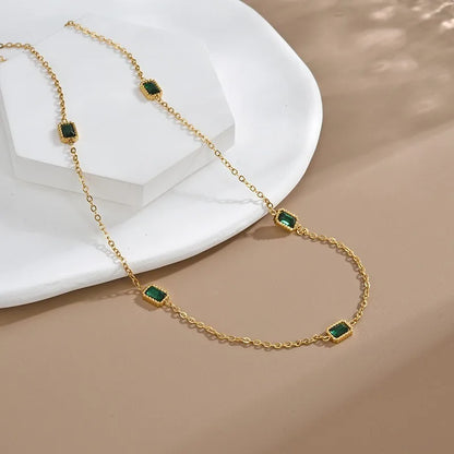 Elegant Green Square Zirconia Necklace 45 cm