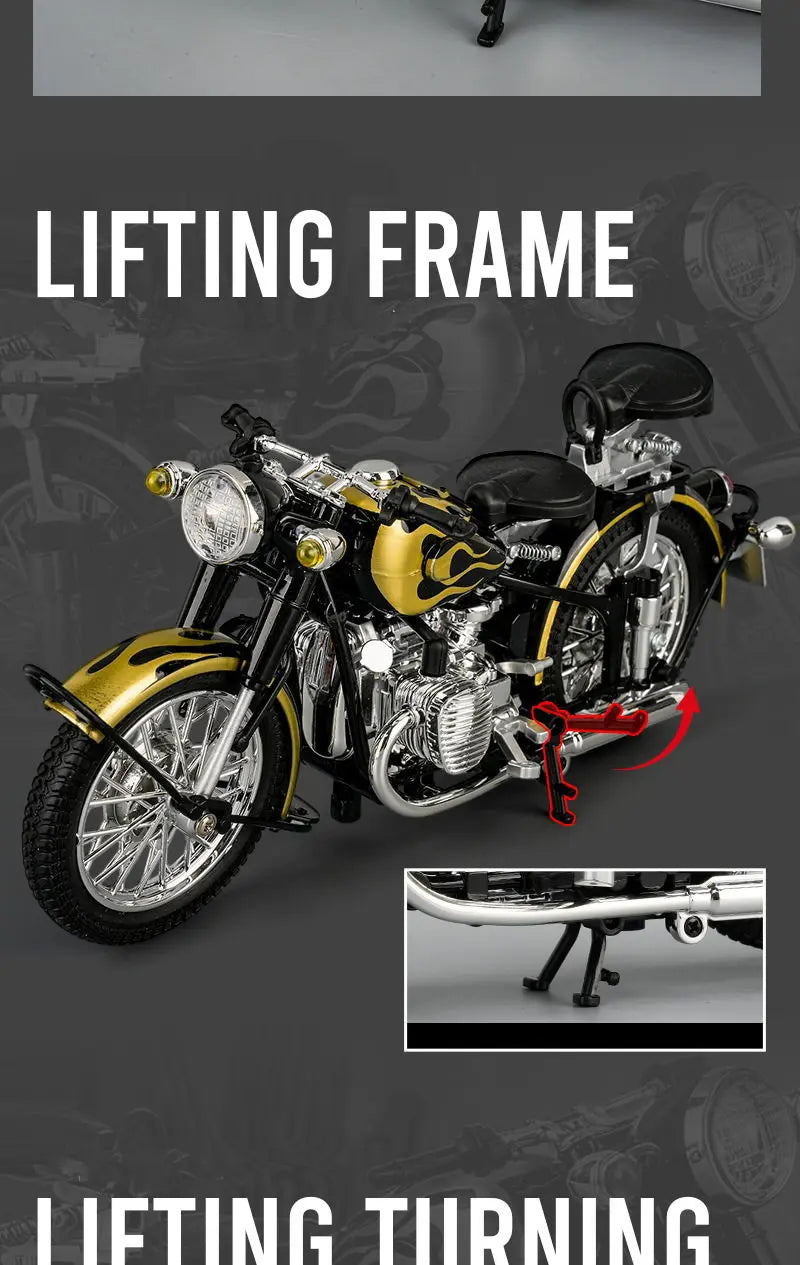Diecast Retro Bobber Sidecar Motorcycle Model 1 to 10 Scale