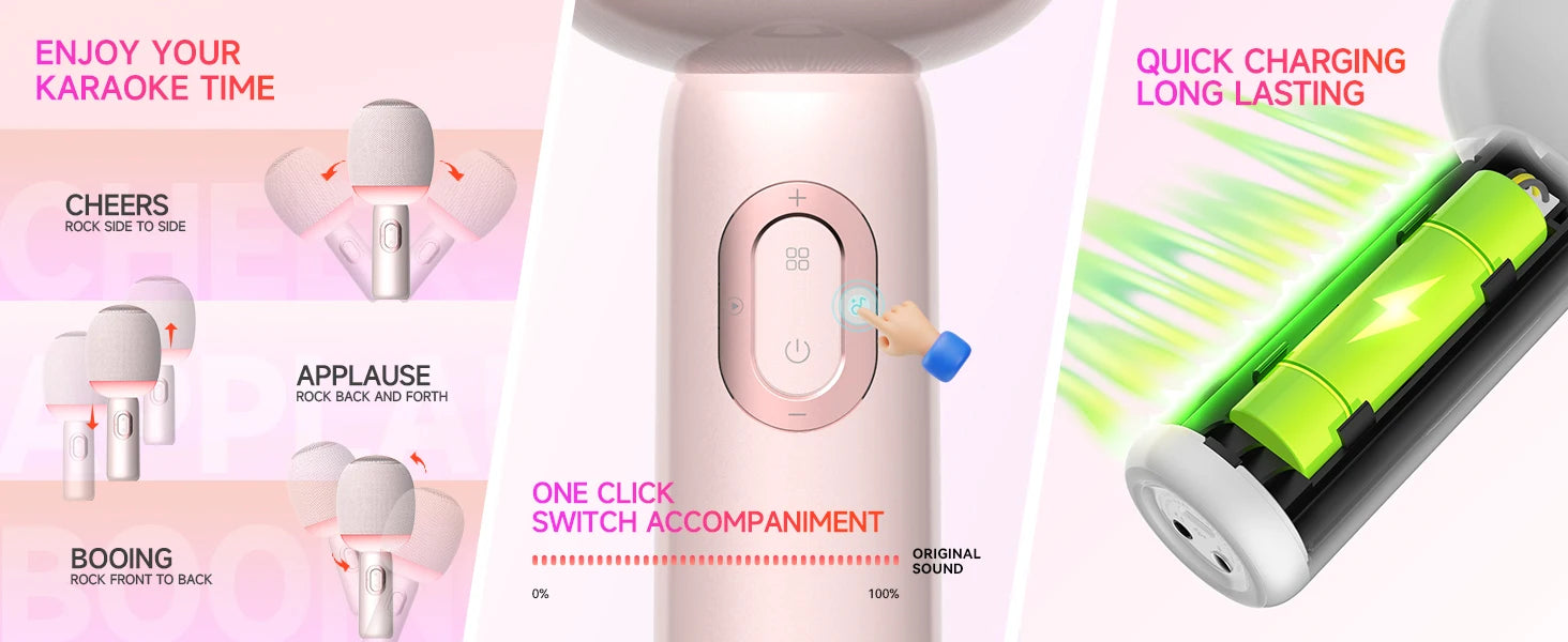 Wireless Bluetooth Karaoke Microphone, 5-in-1 Portable Handheld Mic Speaker with Dynamic Lights, Karaoke Microfono for Car