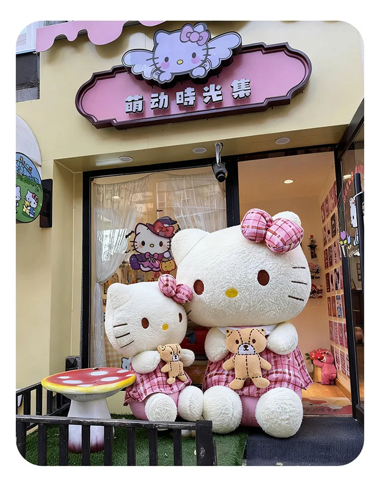Kawaii Retro Hello Kitty Stuffed Doll Sanrio Plush Toy Kids Anime Birthday Gift Wholesale Large Sanrio Kitty Soft Stuffed Doll