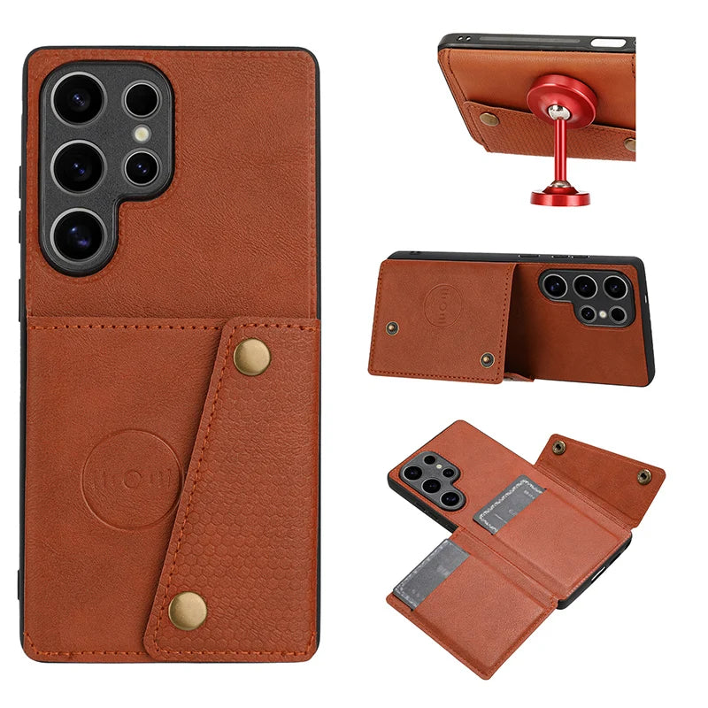 Multi Card Holders Wallet Case for Samsung S25 S24 S23 S22 Ultra Leather Back Phone Cover Cases
