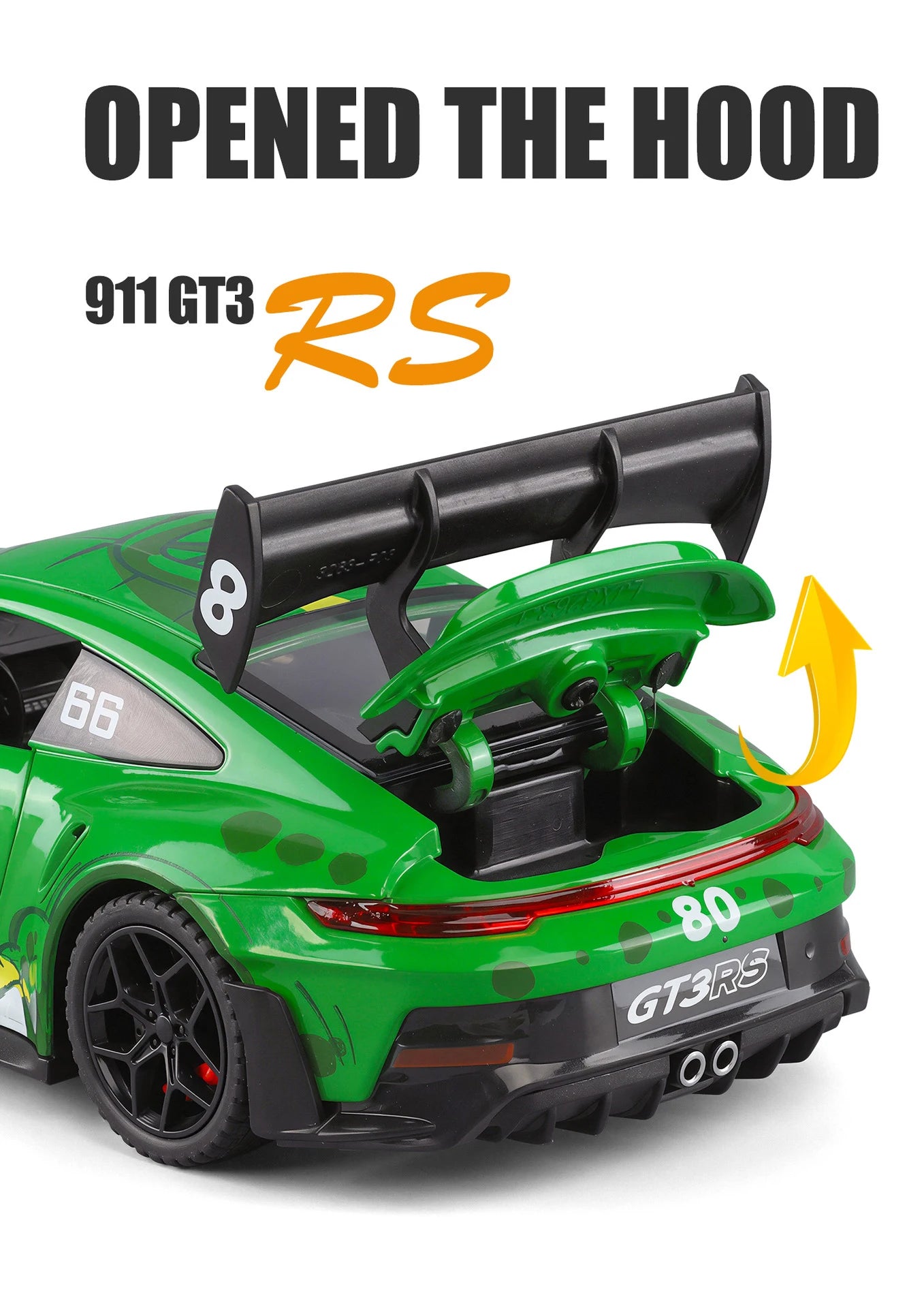 1 32 Scale 911 GT3 RS Dinosaur Modified Diecast Pull Back Model Car with Sound and Light
