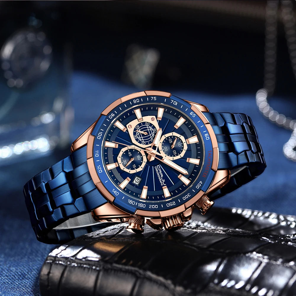 Men's Watches Fashion Business Multifunction Quartz Chronograph with Auto Date and Luminous Hands Relogio Masculino