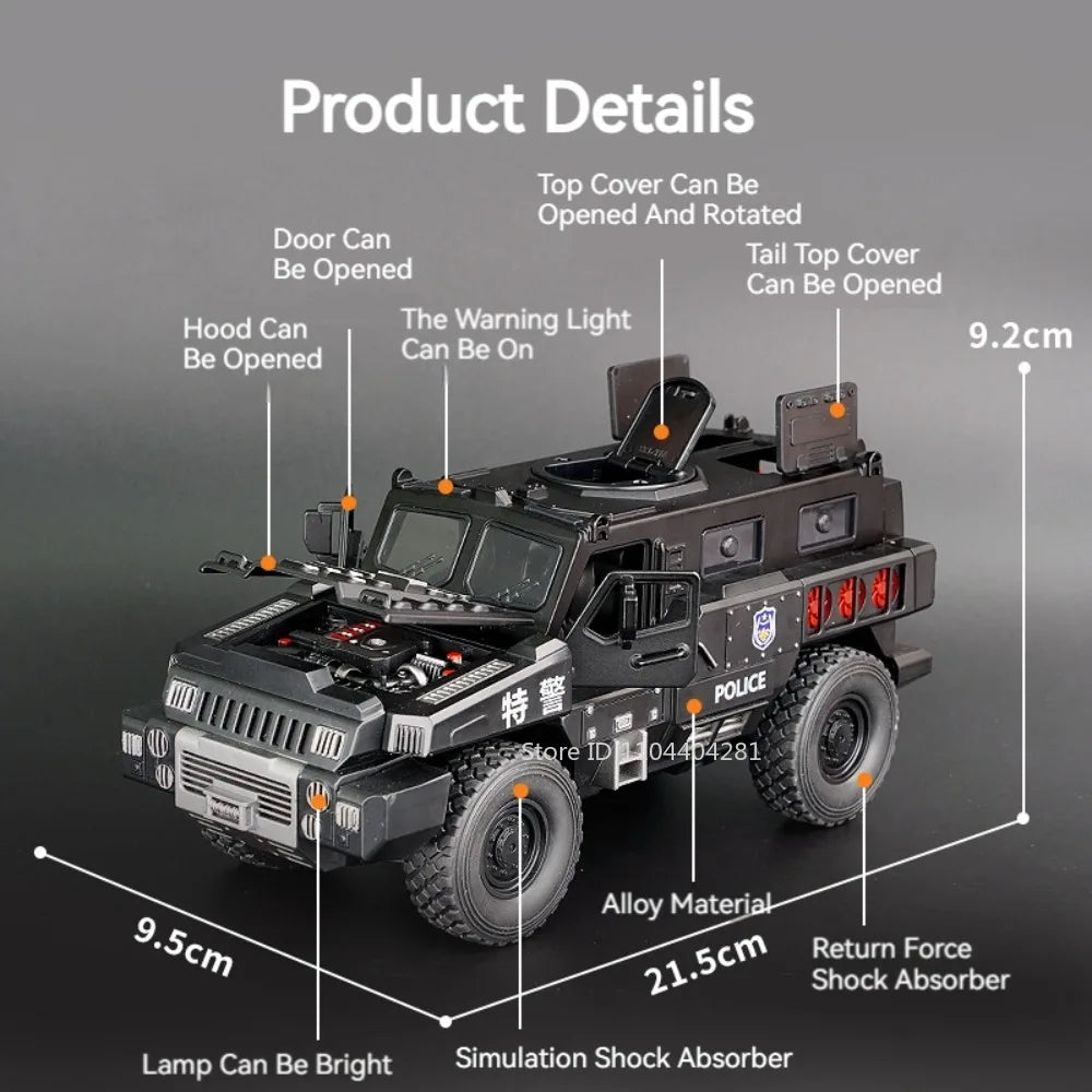 1:50 Alloy Armored Car Diecast Model Toy Sound Light Pull Back Doors Opened Miniature Missile Vehicle for  Boy Collection Fun