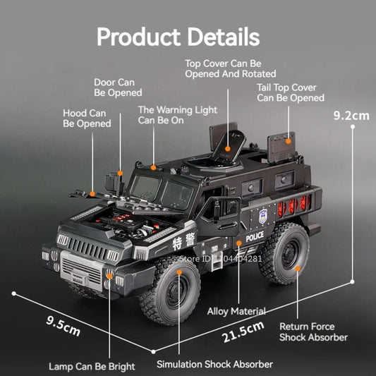 1:50 Alloy Armored Car Diecast Model Toy Sound Light Pull Back Doors Opened Miniature Missile Vehicle for  Boy Collection Fun
