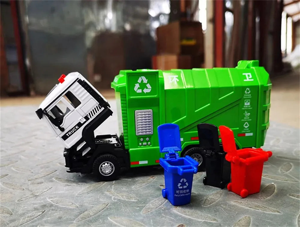 1:50 Electric Vacuum Cleaner Sweeper Garbage Truck Model Toy Alloy Diecast Light Sound Engineering Vehicle Gifts for